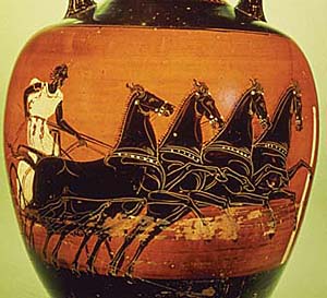Greek vase depicting a chariot race