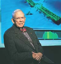 Fred hall in front of caisson - Photo c/o Center for Costal and Ocean Mapping