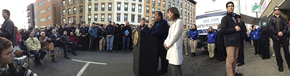 Press conference with Dawn Zimmer '90 in Hoboken, N.J.