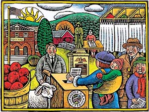 Illustration of woman dropping vote into ballot box